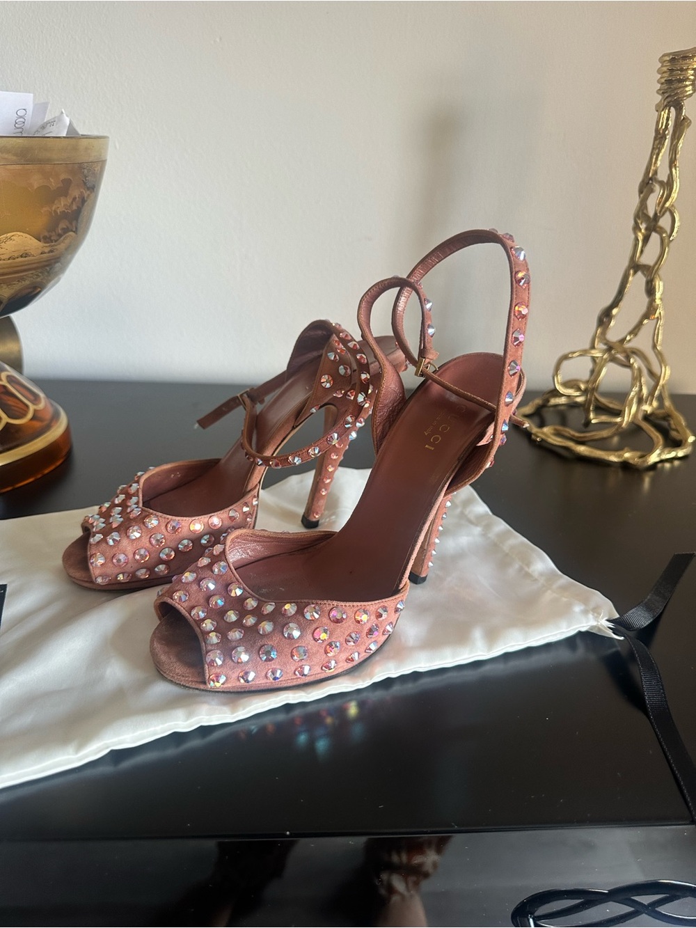 Gucci Rose Pink Crystal Studded Open-Toe Stiletto Sandals